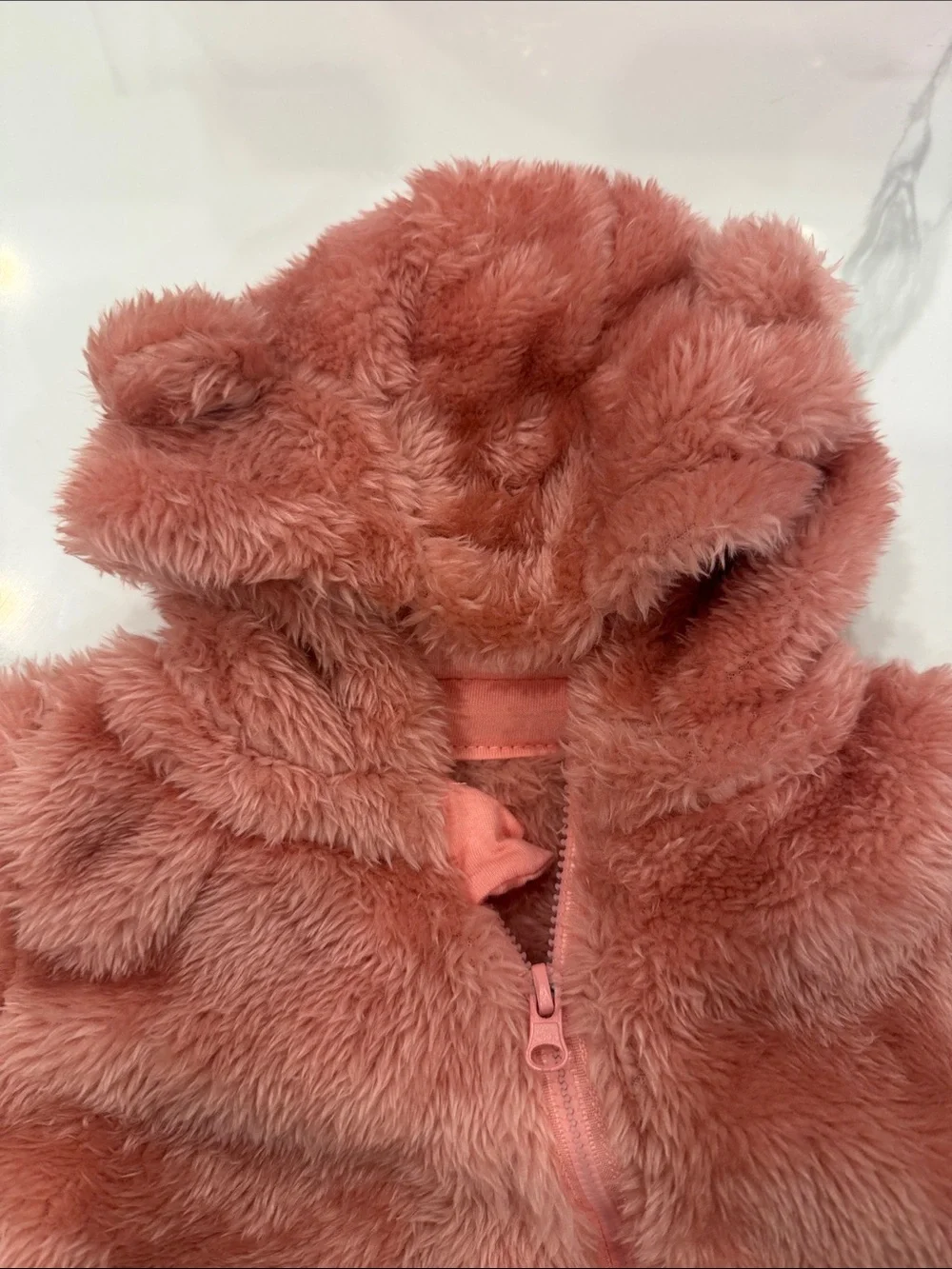 Plush Hooded One-Piece Jumpsuit - Dusty Rose